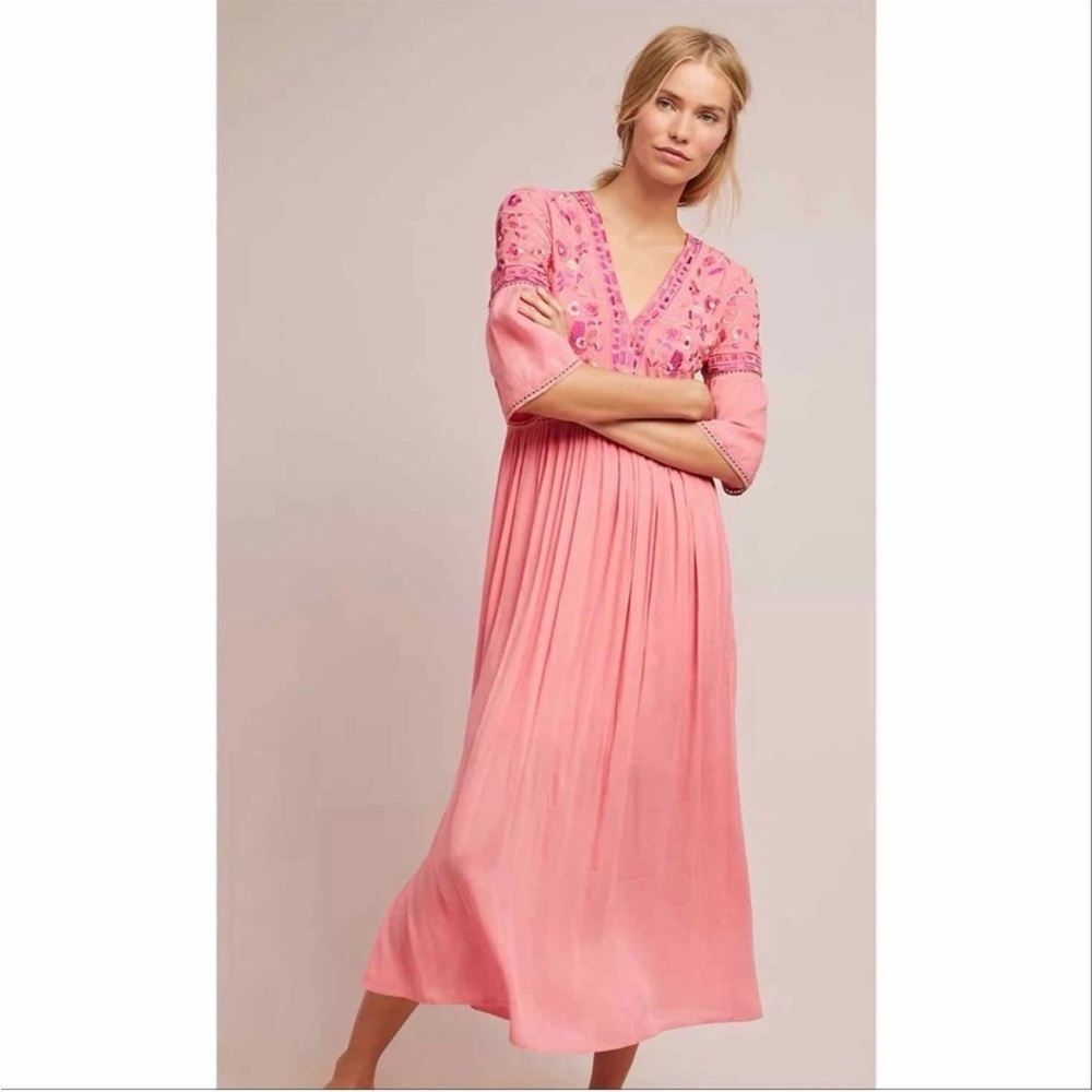 Anthropologie Blank London Embroidered Maxi Dress Boho Pink Festival Size M - Picture 3 of 12